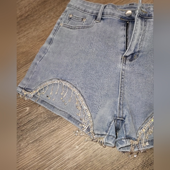 NWOT Rhinestone fringe denim shorts - Picture 13 of 14